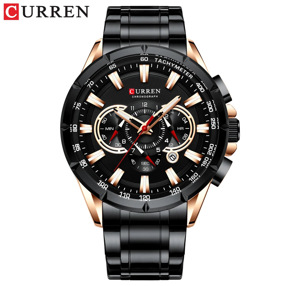 CURREN Men's Business Watch Luxury Brand Stainless Steel Wrist Watch Chronograph Army Military Quartz Watches