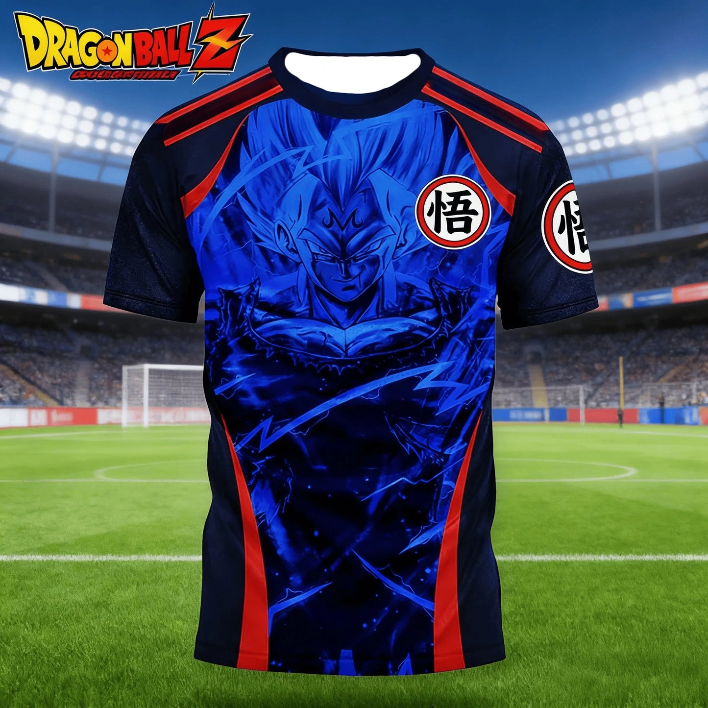 Bandai 2026 Summer Dragon Ball T-shirt Super Large Majin Begita Blue Lightning Print Breathable Neutral Street Wear