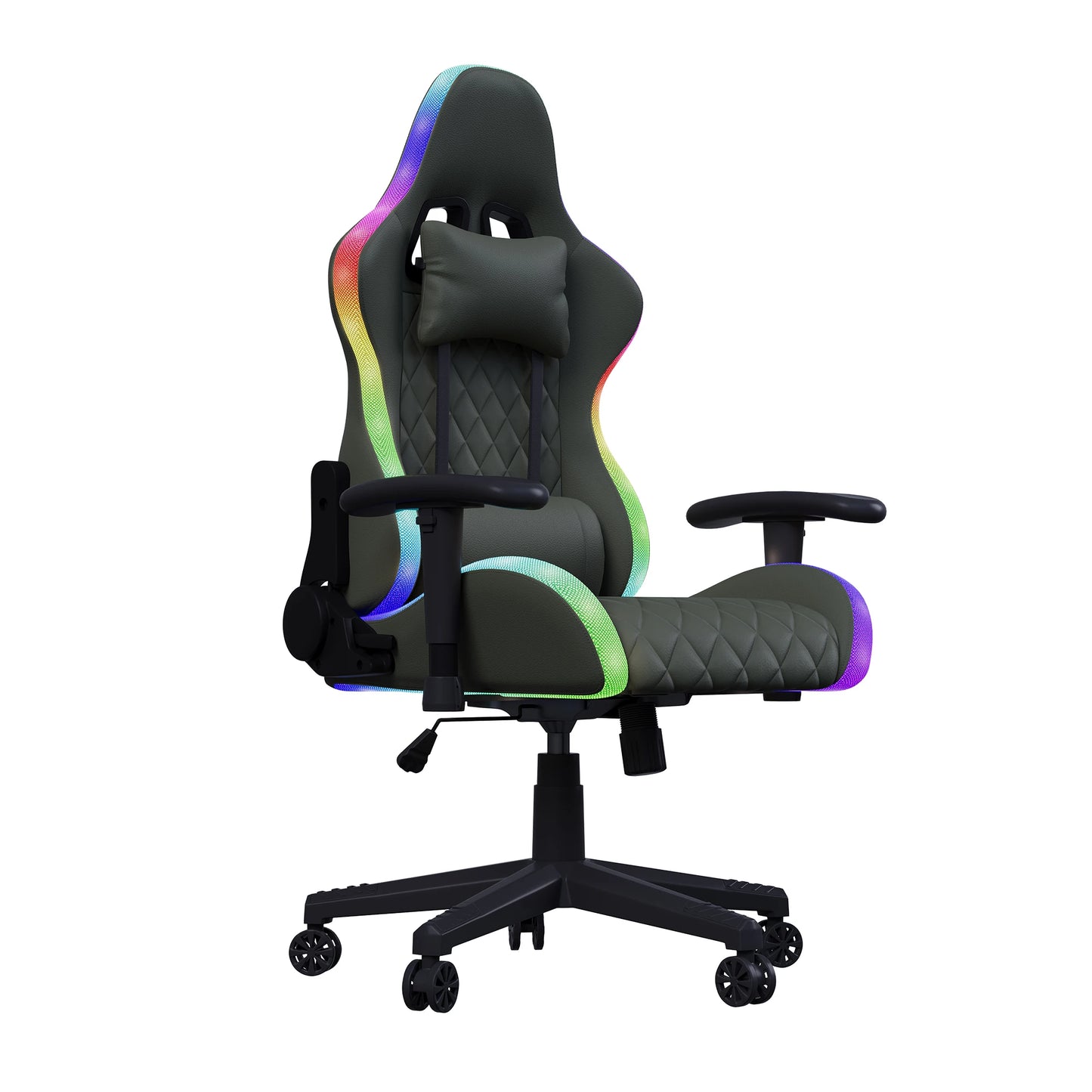 LED Gaming Chair Ergonomic Office Chair with Adjustable Backrest, PU Leather Computer Chair with Lumbar Support Cushion, Footrest & Headrest