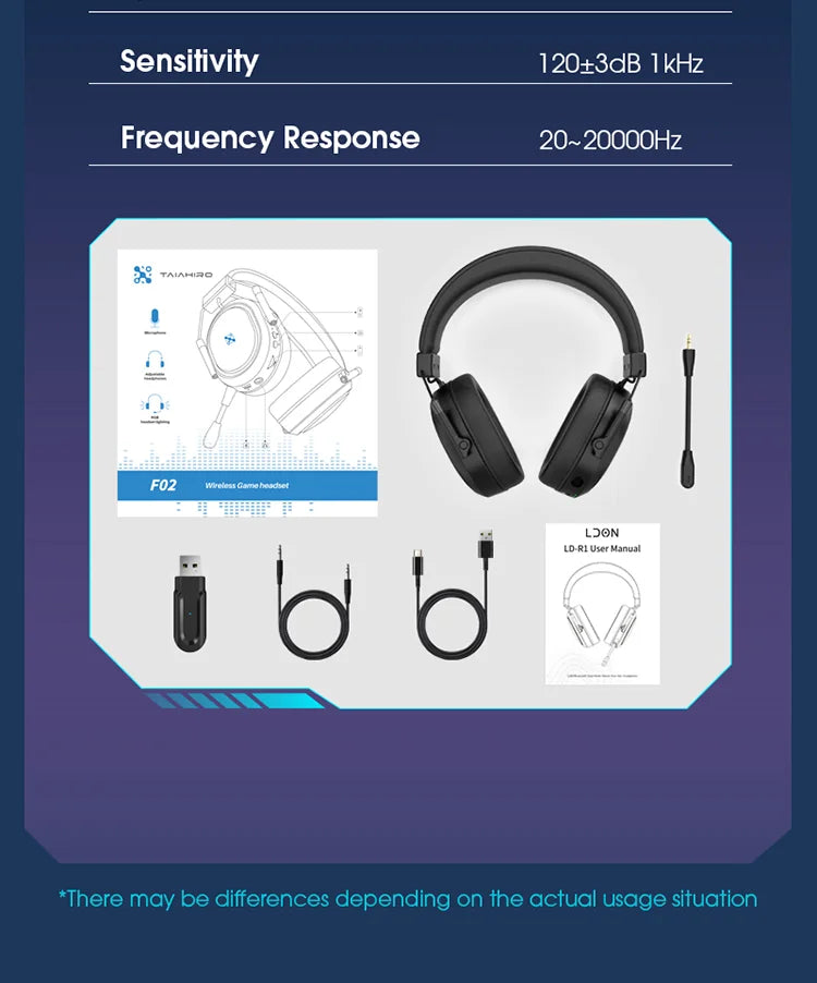 Auriculares gaming inalámbricos LDON para PS5 PS4, Bluetooth 2.4GHz, sonido envolvente 3D, micrófono con cancelación de ruido y baja latencia