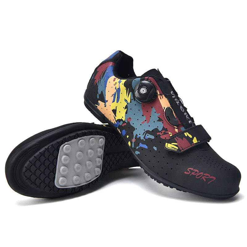 Lock-Free Cycling Shoes, Flat Pedal Shoes for Men, Bike Cleat Sneakers, MTB Bicycle Biking Shoes for Women, Breathable Indoor Boots