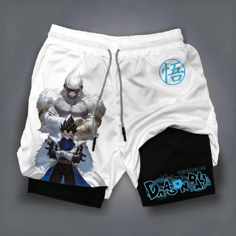 2026 Summer Dragon Ball Goku Wolf Samurai 2-in-1 Gym Shorts 100% Cotton Oversized Fitness Retro Streetwear Unisex Adults Kids