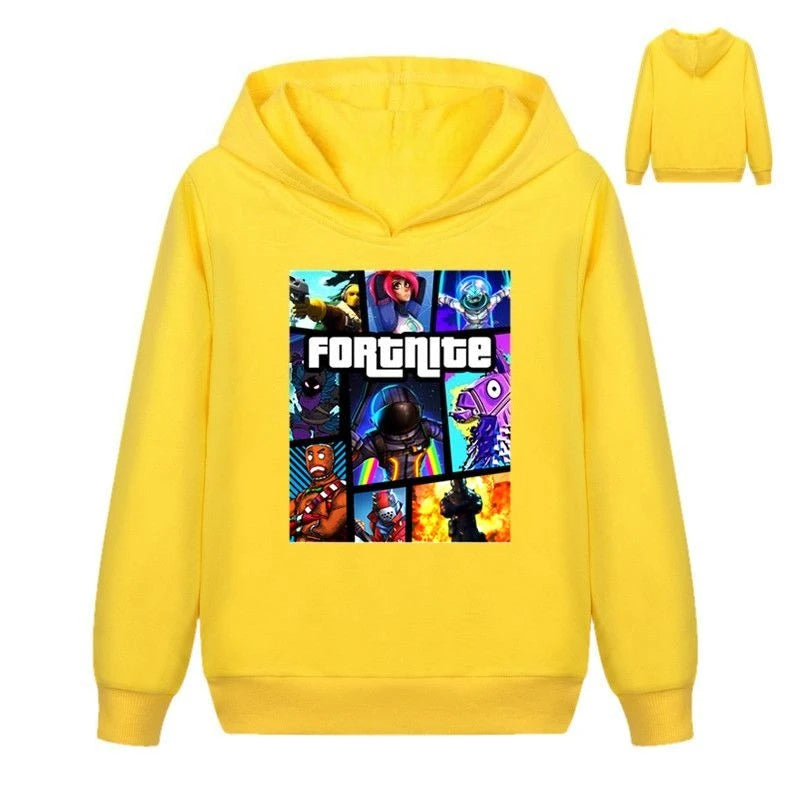 Felpe con cappuccio per bambini Fortnite con stampa game, cartoon, comode, vestibilità ampia, maniche lunghe, abbigliamento autunno-inverno