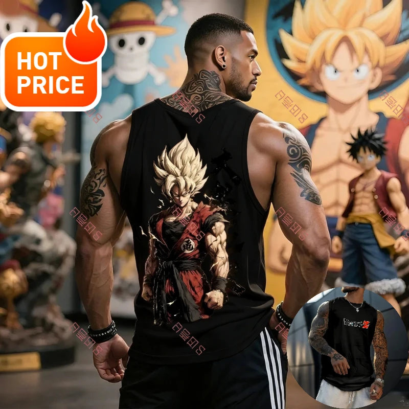 Anime Super Saiyan Son Goku Dragon Ball Gym New Harajuku Summer Men Tank Top Fitness Oversized Casual Sports Sleeveless Tee Y2k