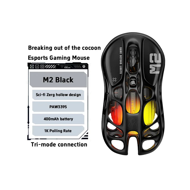 New GravaStar M1 M2 Wireless Magnesium Alloy Gaming mouse PAW3395 4K 26000DPI bluetooth 2.4G wired Hollow design Gamer Mouse