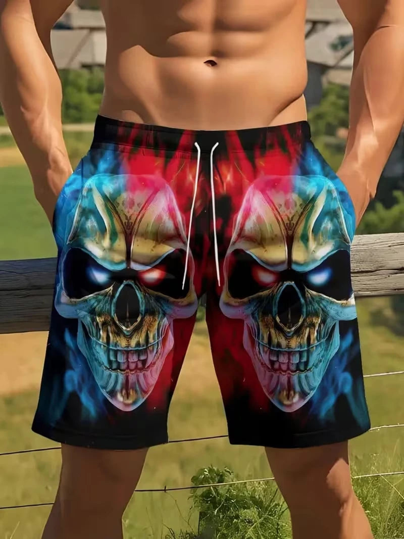 Fashion Skull Print Men Beach Shorts 3D Graphic Board Shorts For Vacation Street Fashion Summer Casual Psychedelic Shorts