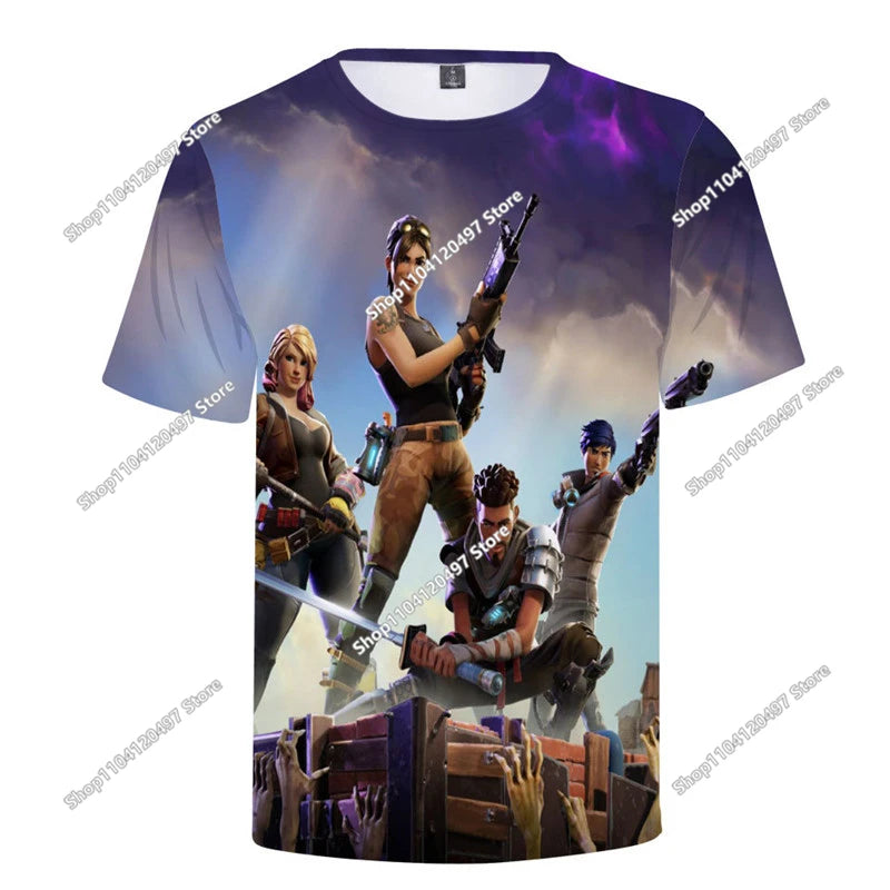 T-shirt de Verão para Criança Battle Royale Fortnite Hero Victory 3D — T-shirt para Rapazes, Raparigas e Bebés