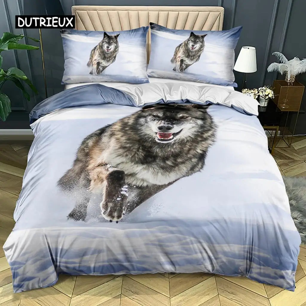 Σετ κλινοσκεπασμάτων 3D Wolf σε μαύρο και λευκό, με ονειροπαγίδα και tribal έθνικ στυλ, παπλωματοθήκη για εφήβους, ενήλικες, γυναίκες και άνδρες, διακόσμηση υπνοδωματίου