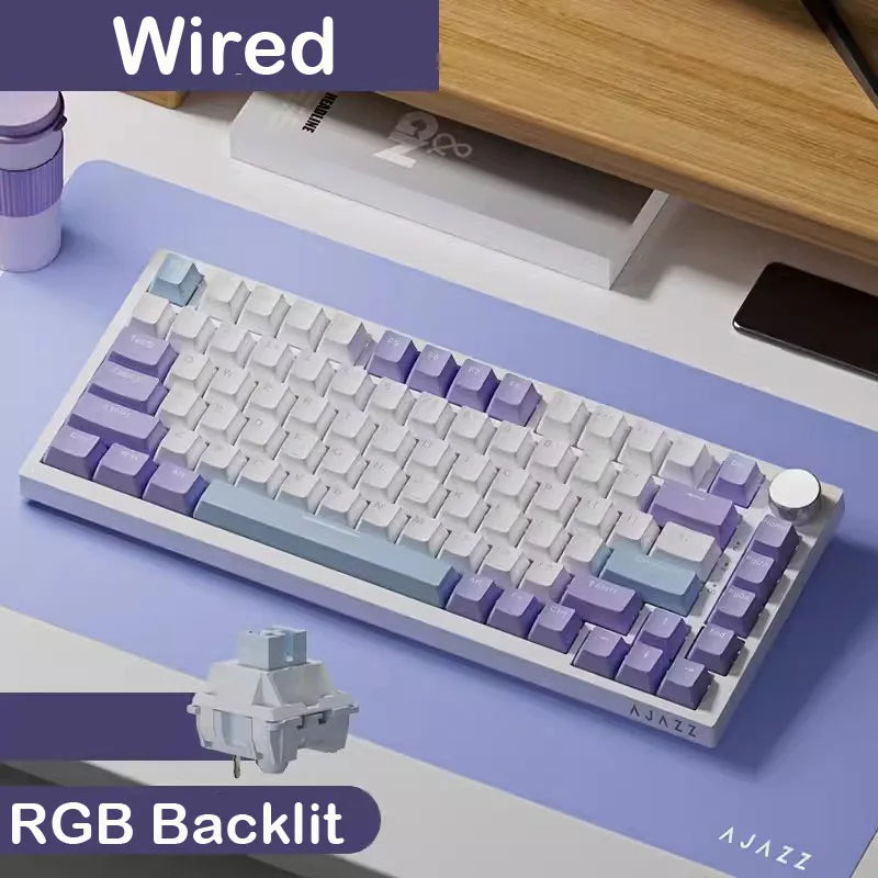 AJAZZ AK820 Teclado mecânico 70% com formato compacto/iluminação RGB/interruptores hot-swappable, com ligação com fios, sem fios e Bluetooth