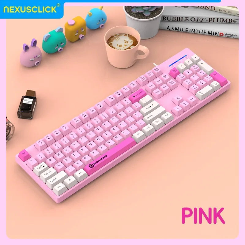 NexusClick kabelloses Gaming- und Office-Tastatur-Maus-Set, intelligente Energiesparfunktion, Full Size, 104 Tasten, 1600DPI einstellbar, USB für Laptop und PC