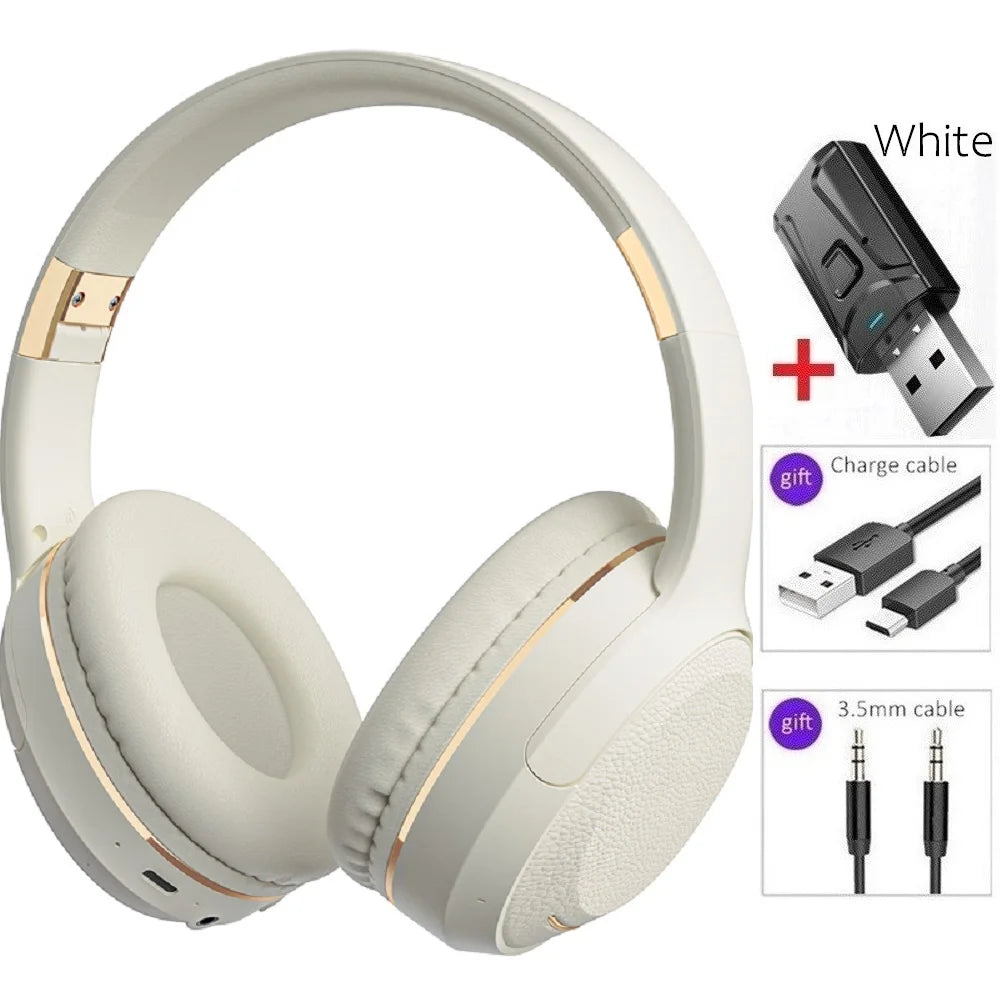 Wireless TV Headphones Bluetooth 5.0 USB Adaptor Stereo Headset Foldable Helmet Earbuds with Mic for Samsung TV PC Music