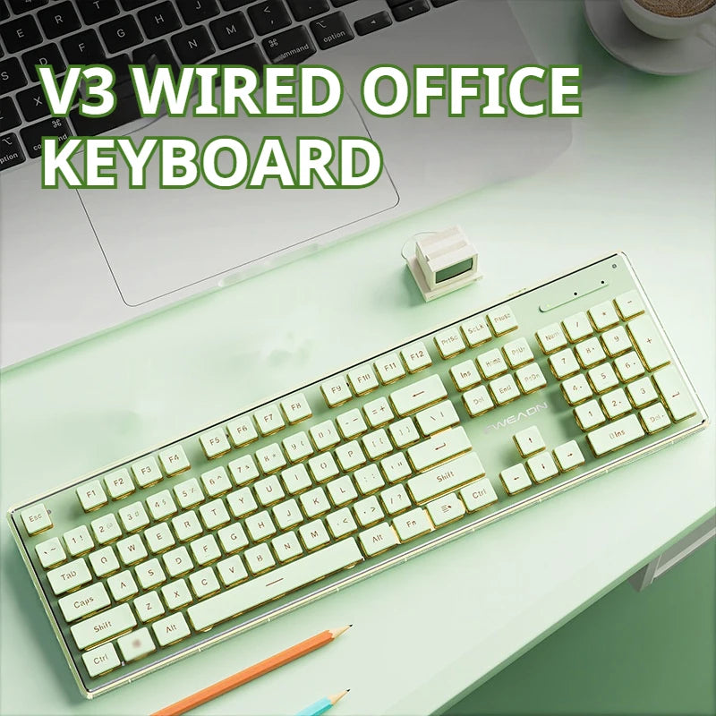 Tastiera cablata silenziosa EWEADN V3 per ufficio e gaming, design con tasti Film Key, ergonomica, per Windows/Laptop/PC/Desktop, accessorio e-sport