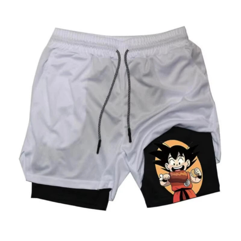 2026 Summer Dragon Ball Z Majin Buu 2-in-1 Double Layer Gym Shorts, Oversized Men's Fitness Retro Streetwear Unisex Athletic Y2k