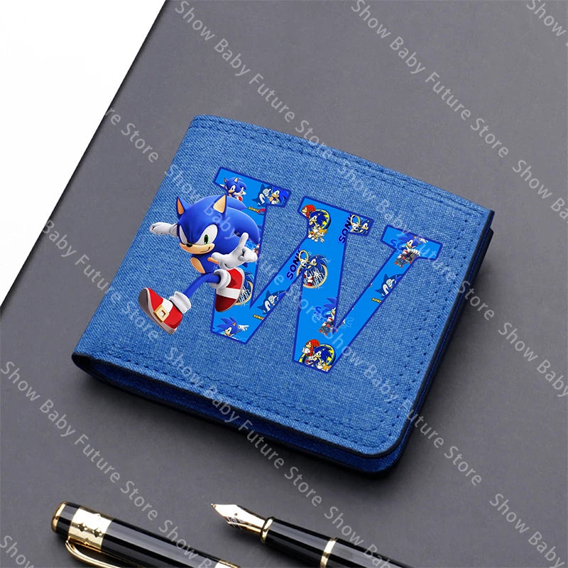 Cartoon Sonics Men Wallet Anime Kawaii Letter A-Z Short Wallet Multi-slot Credit ID Card Holder Foldable Male Canvas Coin Purses