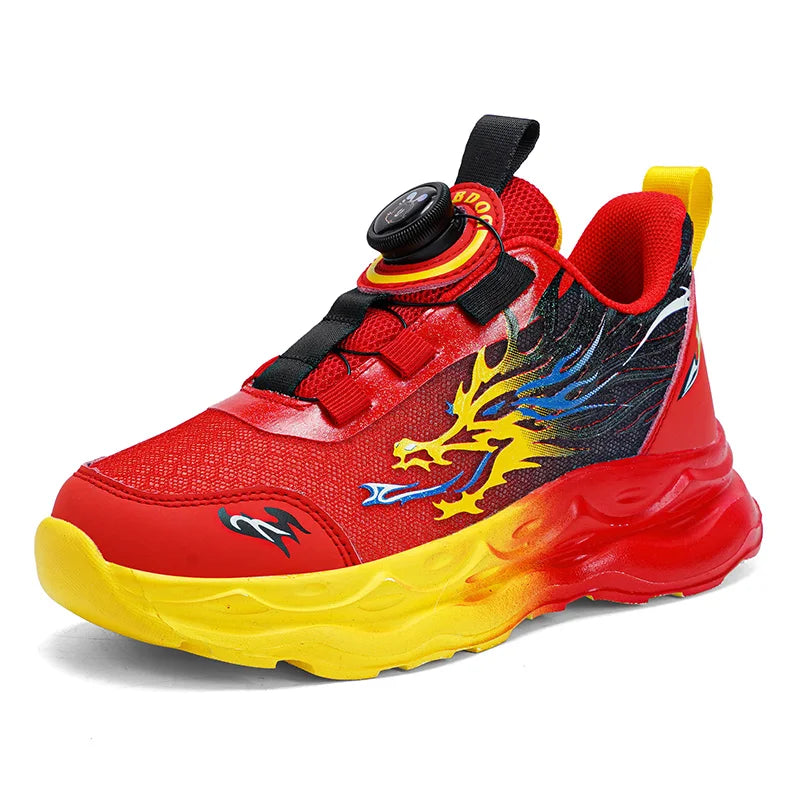 Childrens Sports Shoes Autumn Anti Slip Breathable New Student Rotating Button Boys Outdoor Shock-absorbing Mesh Running Shoes