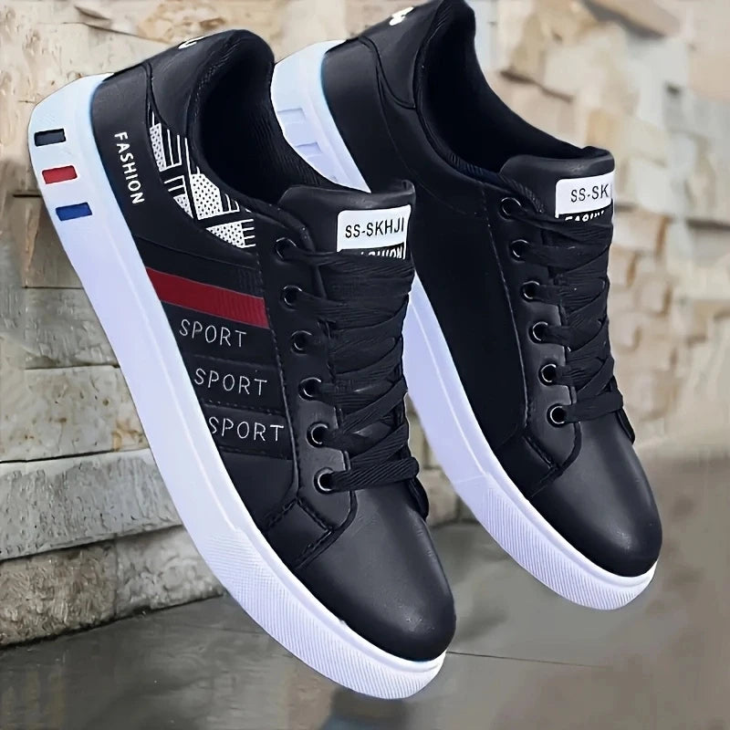 Men's Low-Top Skateboarding Sneakers - Breathable Synthetic Upper, Durable PVC Sole, Round Toe Design, Suitable for Casual and Formal Wear Skateboard Shoes, Casual Shoes, Stylish Lace-Up Design, Equipped with Comfortable Fabric