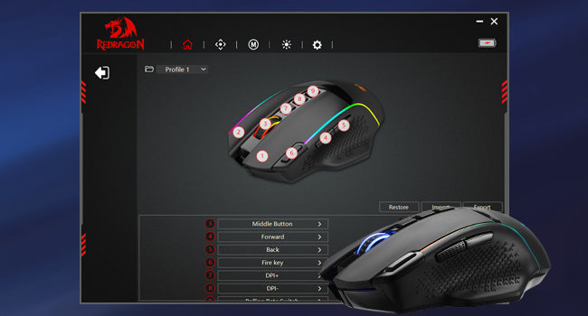Ratón gaming inalámbrico Redragon M991, 26000 DPI, 3 modos, 9 botones macro, retroiluminación RGB, negro