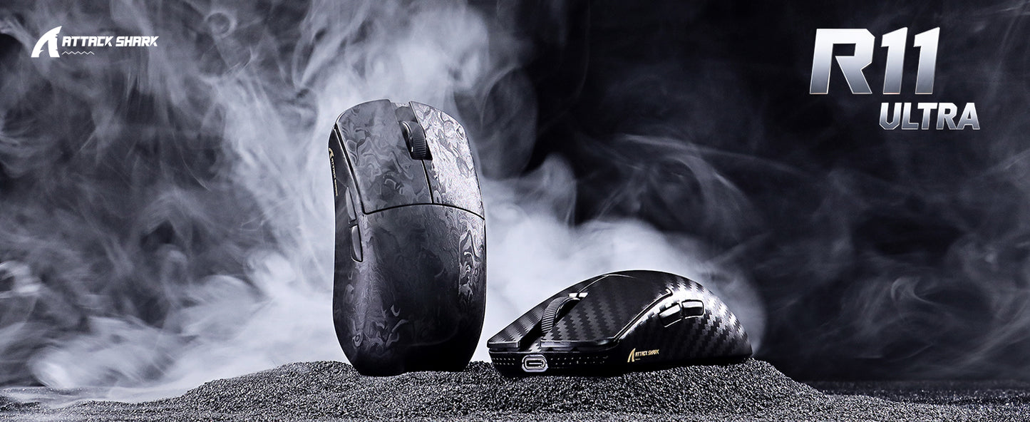 ATTACK SHARK R11 ULTRA 49g Carbon Fiber 8000Hz Wireless Gaming Mouse, 42000 DPI, 20000 FPS, PAW3950MAX, Nordic 52840 Chip