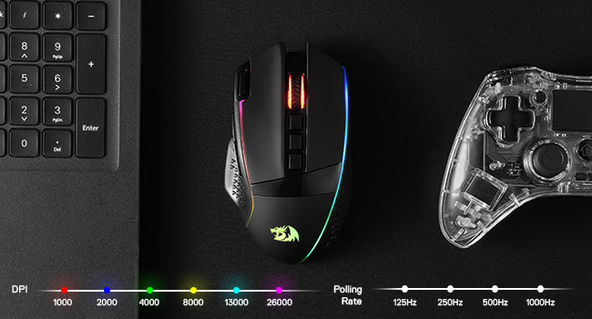 Ratón gaming inalámbrico Redragon M991, 26000 DPI, 3 modos, 9 botones macro, retroiluminación RGB, negro