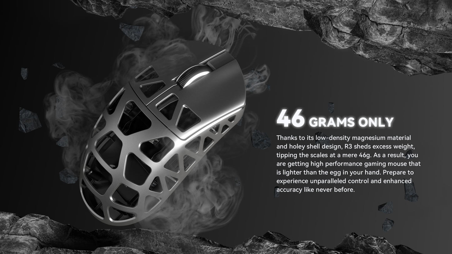 Mouse gaming ATTACK SHARK R3 in lega di magnesio 8K SUPERLIGHT 8000Hz 6 DPI regolabili fino a 26000 PAW3395 BT/2.4G wireless/cablato
