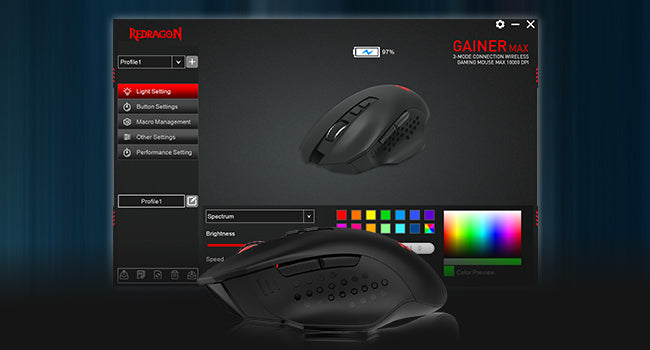 Redragon M656 MAX 3-Mode Wireless Gaming Mouse, 10000 DPI Rechargeable RGB Gaming Mouse with 7 Programmable Buttons, Bluetooth, 2.4GHz & Wired Connectivity