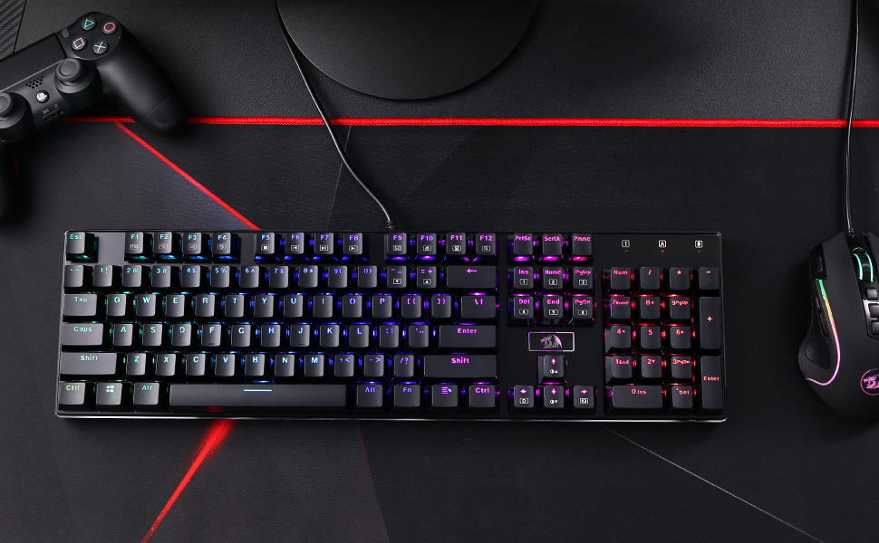 Redragon K556 RGB LED Backlit Wired 104 Keys Hot-Swap Noise Absorbing Foams Mechanical Gaming Keyboard