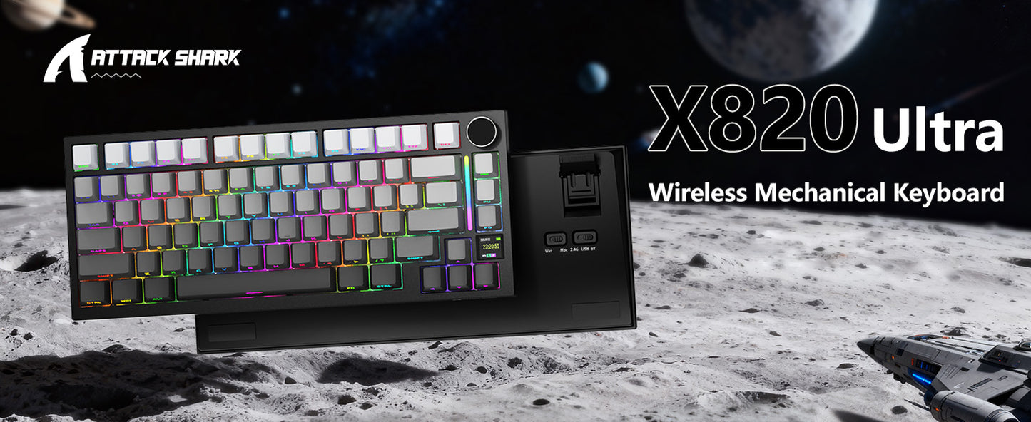 Attack Shark X820Ultra Wireless 75% Mechanical Gaming Keyboard with Screen & Knob Hot Swappable 2.4GHz/BT/Wired RGB