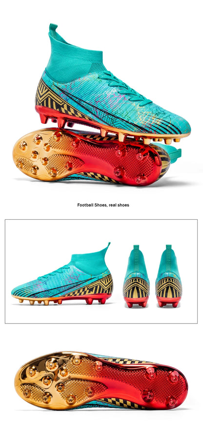 Men's Football Shoes Professional Gold Plated FG Soccer Cleats High Performance Sports Sneakers for Artificial Grass Competitive