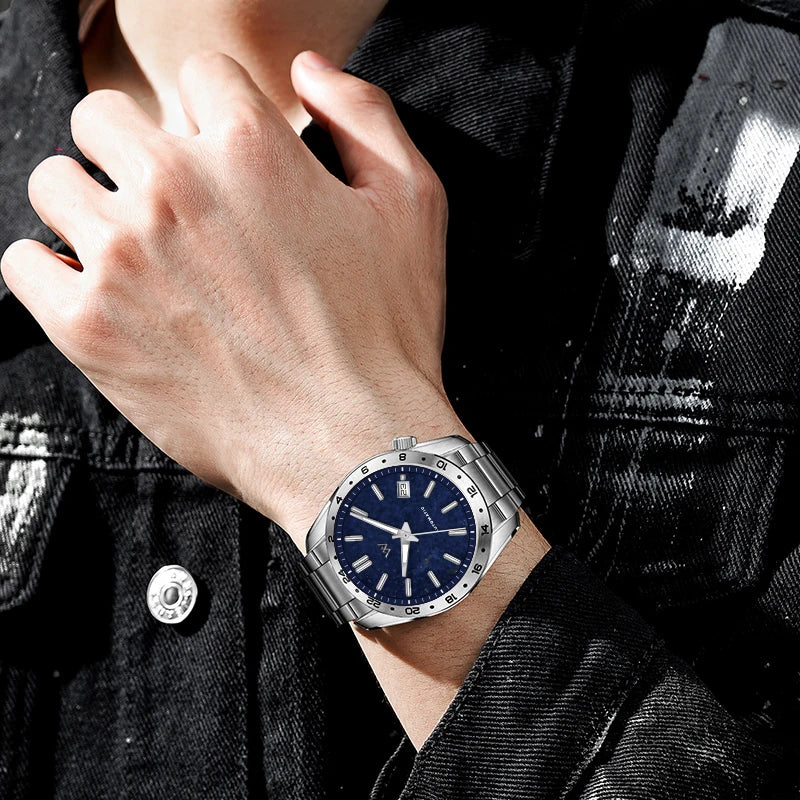 WM Watch Automatic Mechanical 2565  Watches Lapis Lazuli/Blue Sandstone Dial Waterproof AR Coated 100M Welly Merck Watch 223M