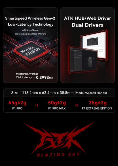 ATK BlazingSky F1 Extreme kabellose Gaming-Maus PAW3950 Ultra Dual-Mode 8000Hz 35g leichte E-Sports-FPS-Maus