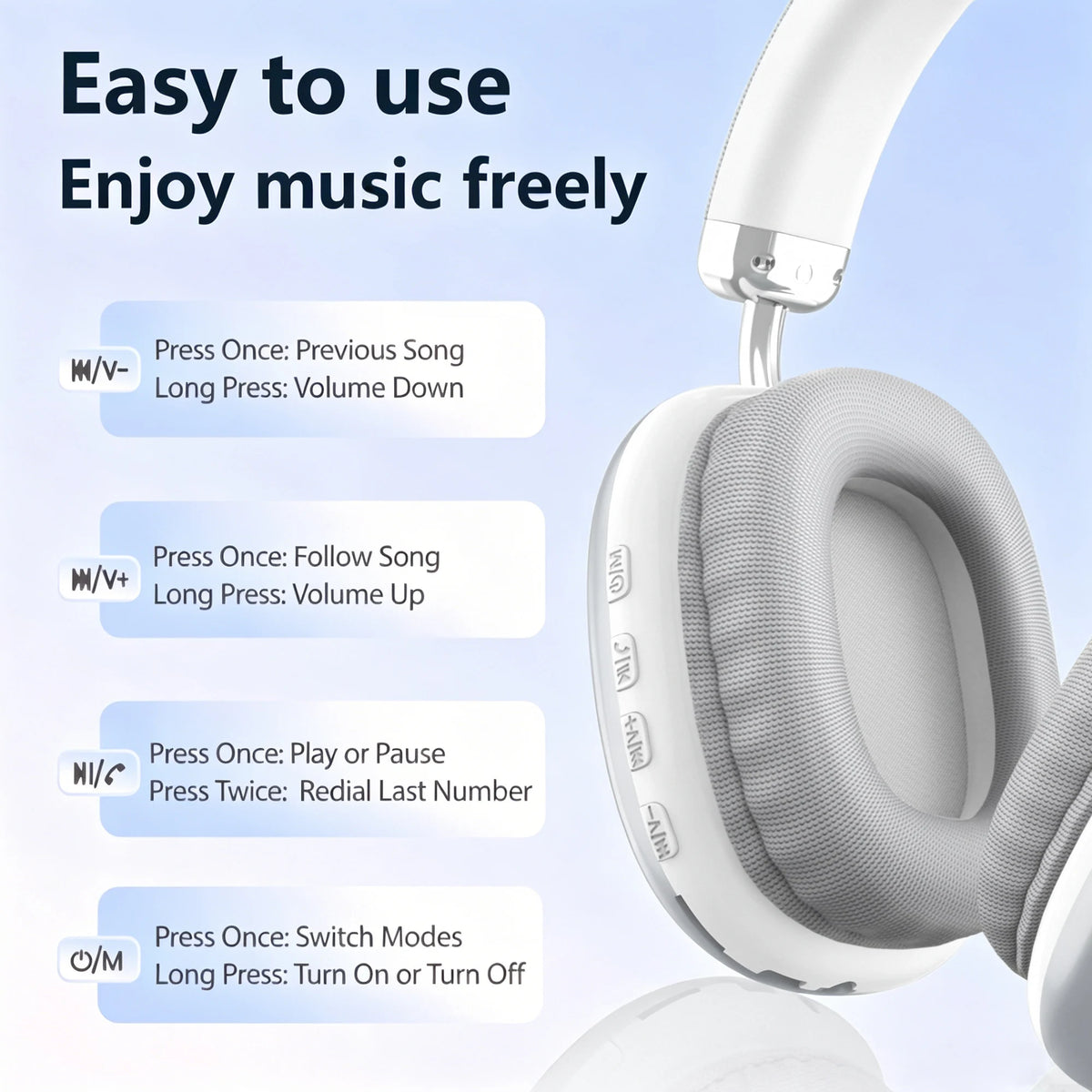 Casque sans fil supra-auriculaire, puce intelligente 5.3, longue autonomie, son HiFi, micro confortable pour jeux, compatible iPhone, Android, PC