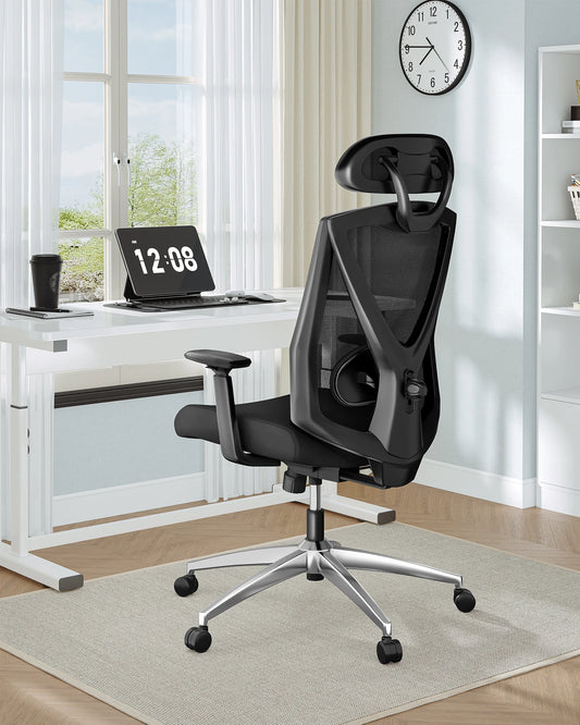 1 Black Ergonomic Office Chair, Computer Chair, Swivel Chair with Adjustable Lumbar Support, Headrest and Armrest, Height Adjustment