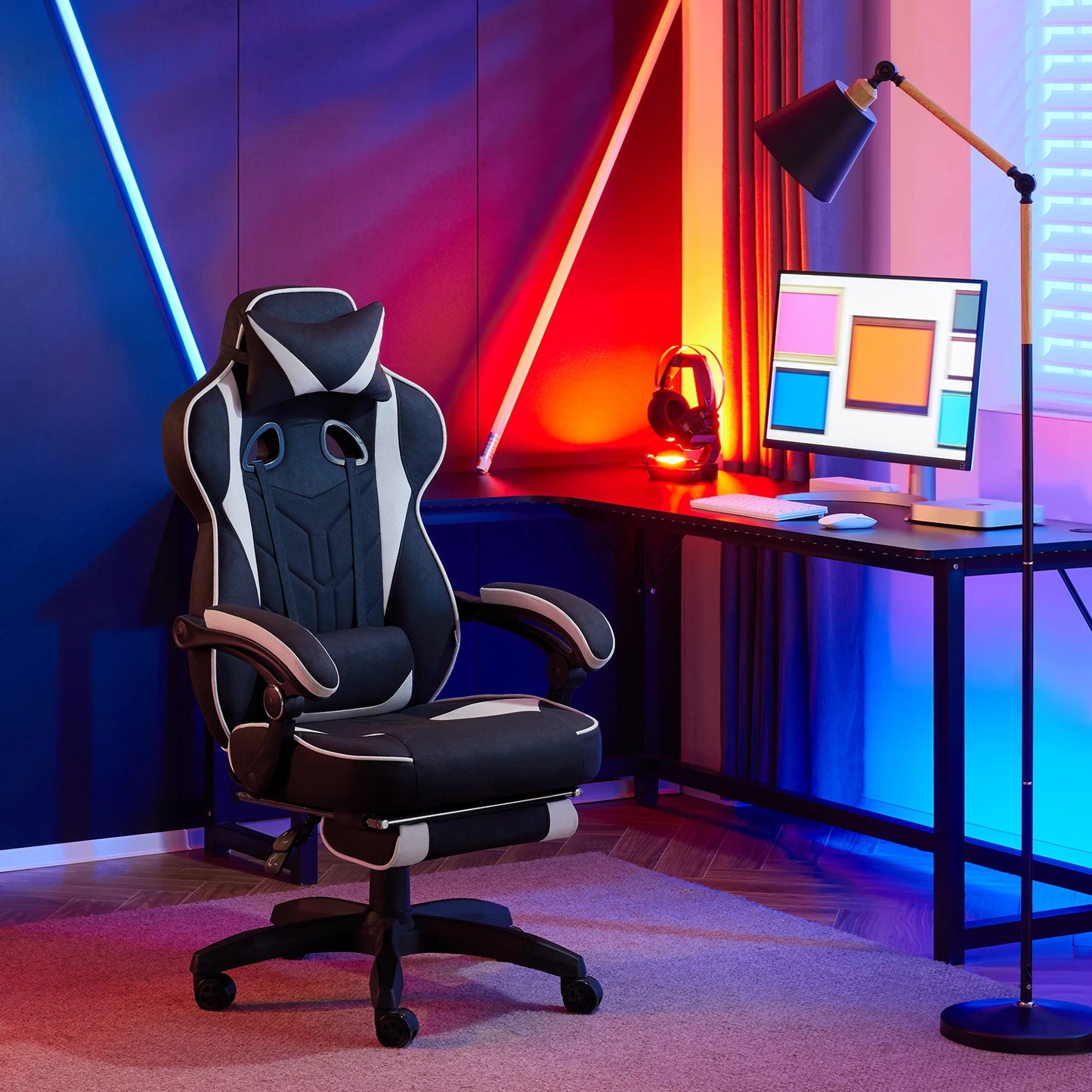 WOLTU Executive Office Chair Breathable Gaming Chair Ergonomic Gamer Computer Chair with Lumbar Cushion Headrest Footrest