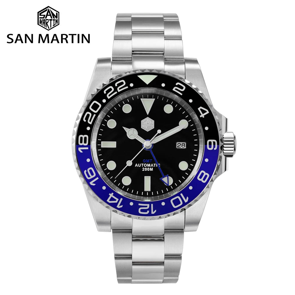 San Martin Luxury GMT Hangzhou 6460 Men's Automatic Mechanical Watch Business Sports Waterproof 200m Sapphire Full Luminous SN0016