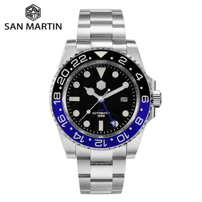 San Martin Luxury GMT Hangzhou 6460 Men's Automatic Mechanical Watch Business Sports Waterproof 200m Sapphire Full Luminous SN0016