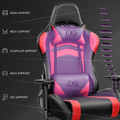 Gaming Chair, Ergonomic, PU Leather, Adjustable Armrests, Waterproof, Max 150kg, Black/Red