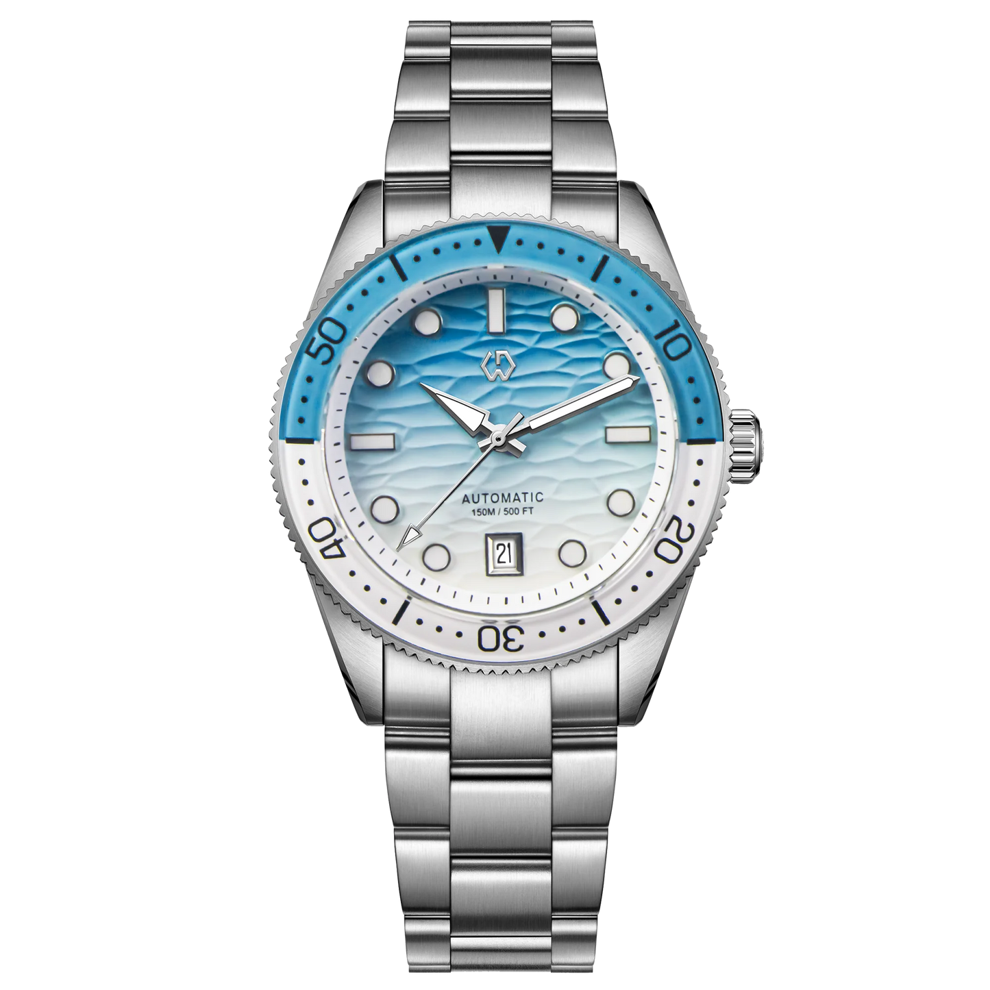 Relógio de Mergulho Automático WISHDOIT para Homem com Mostrador Azul-Oceano e Branco Ondulado, Movimento 8215 e Vidro Safira
