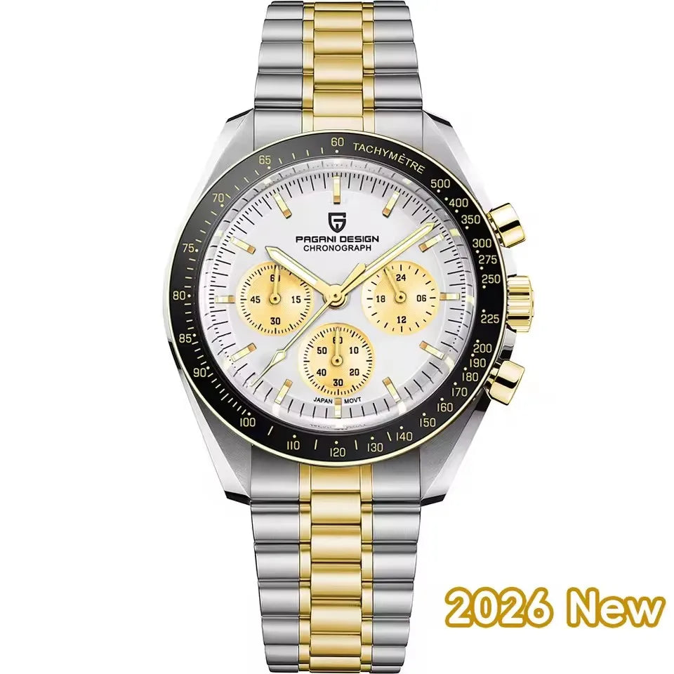 Nuovo orologio da uomo PAGANI DESIGN V6 Moon 2026 Speed Sports, cronografo al quarzo, zaffiro AR e lunetta in ceramica, orologio sicuro
