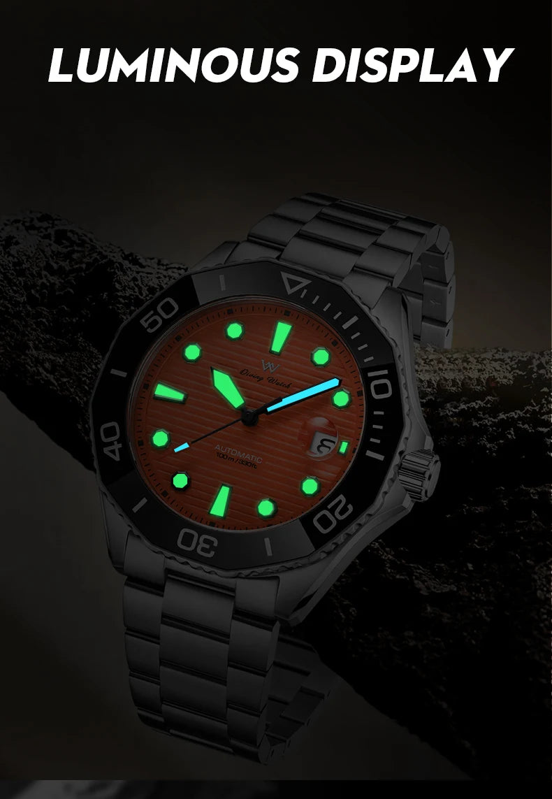 WM Watch Automatic Mechanical Watches Ceramic Bezel Anti-reflective Coating 100 Water Resistant Sapphire Welly Merck Watch 189M