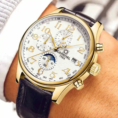 Carnival Brand Automatic Watch, Fashion Luxury Waterproof Calendar with Moon Phase, Mechanical Watches for Men