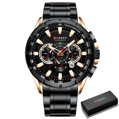 CURREN Men's Business Watch Luxury Brand Stainless Steel Wrist Watch Chronograph Army Military Quartz Watches