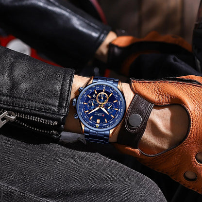 Herrenuhr CURREN – Trendige Uhr einer bekannten Marke, Luxusmodell, wasserdicht, aus Edelstahl, sportlicher Stil, Quarz-Chronograph