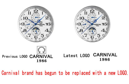 Carnival Brand Automatic Watch, Fashion Luxury Waterproof Calendar with Moon Phase, Mechanical Watches for Men