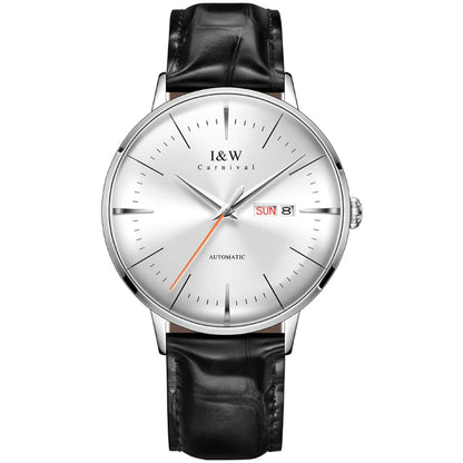 Japan MIYOTA Automatic Watch 3D Curved Sapphire Mechanical Wristwatches Waterproof Leather Strap Double Calendar Watches for Men