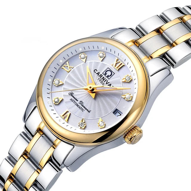 Mechanical ladies’ wristwatch by CARNIVAL – Elegant design, automatic movement, sapphire crystal, water-resistant.