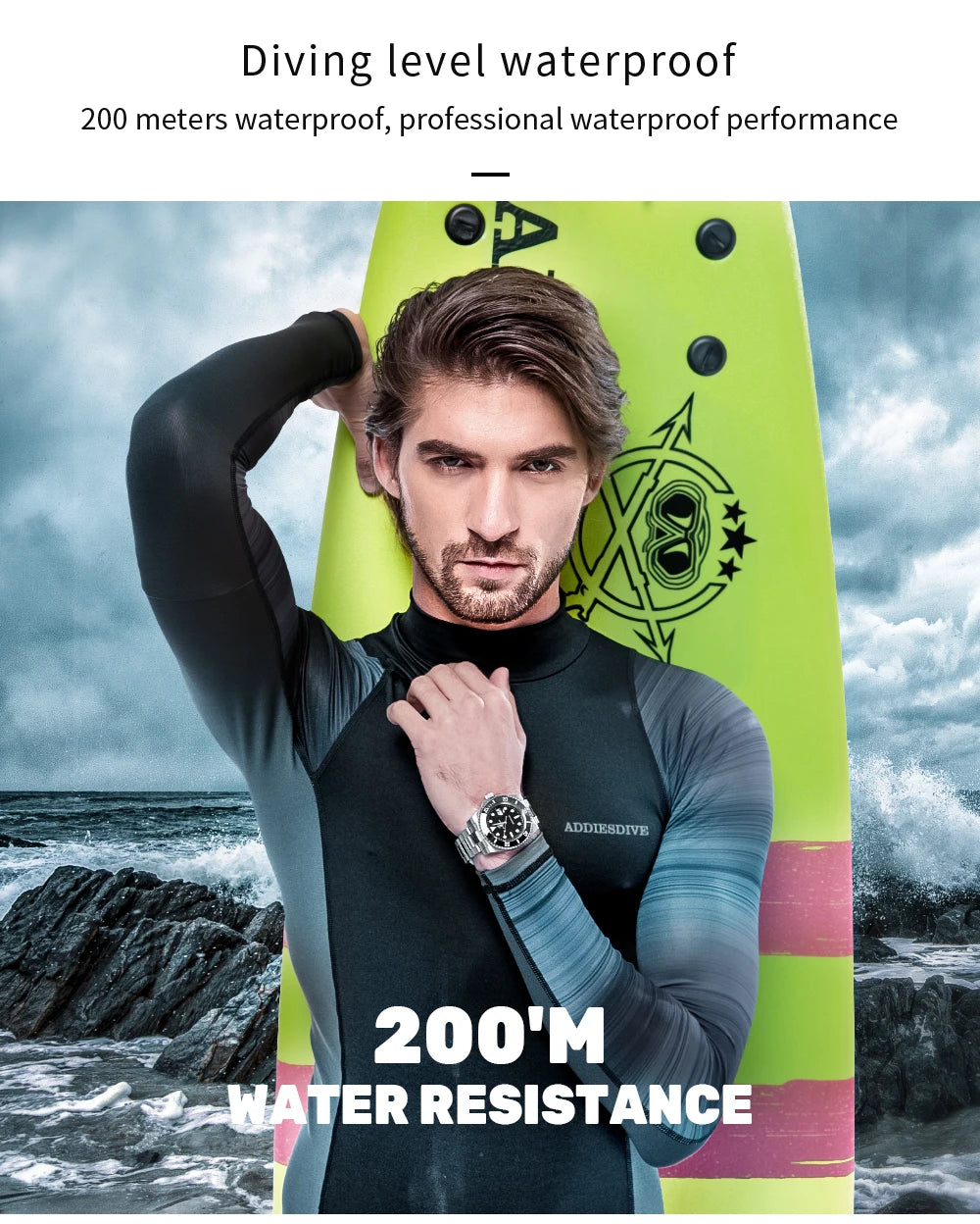 Reloj ADDIESDIVE de acero inoxidable para hombre, estilo business casual europeo y americano, reloj de cuarzo impermeable para deportes al aire libre