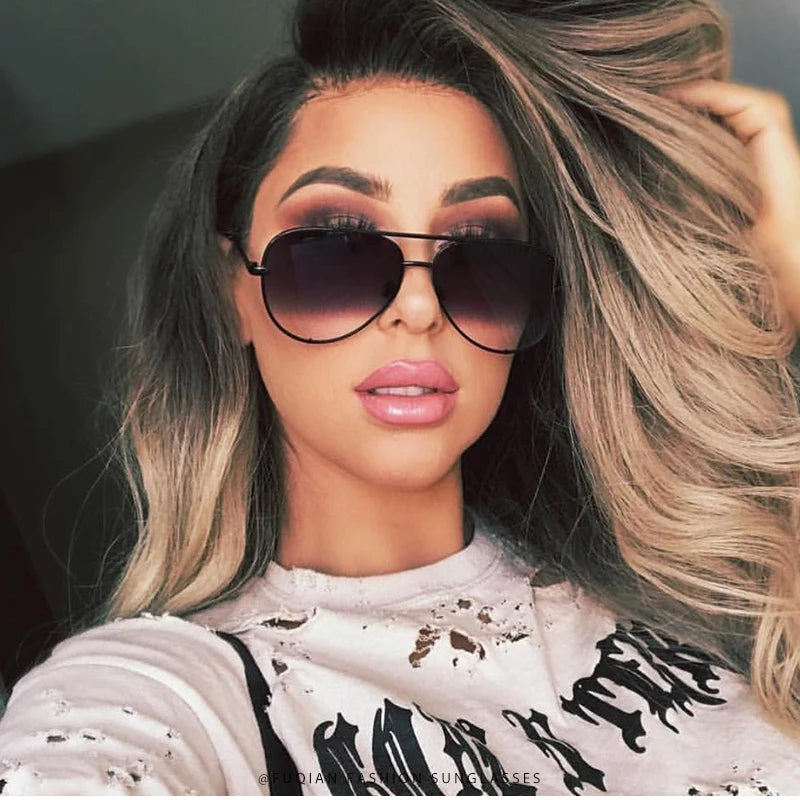 Classic Metal Aviation Sunglasses Women Fashion Alloy Pilot Sun Glasses Men Gradient Black Driving Shades Ladies UV400