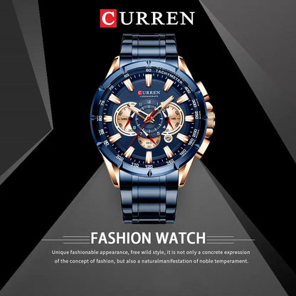 CURREN Men's Business Watch Luxury Brand Stainless Steel Wrist Watch Chronograph Army Military Quartz Watches