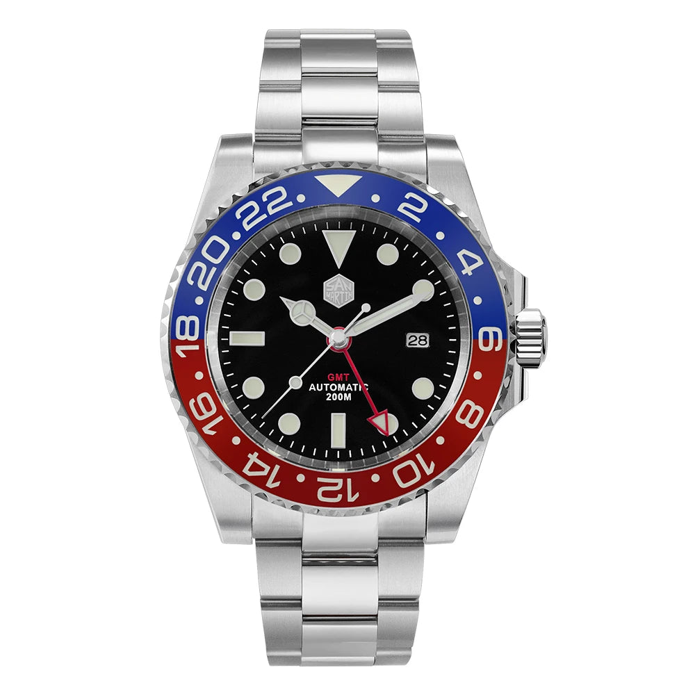 San Martin Luxury GMT Hangzhou 6460 Men's Automatic Mechanical Watch Business Sports Waterproof 200m Sapphire Full Luminous SN0016