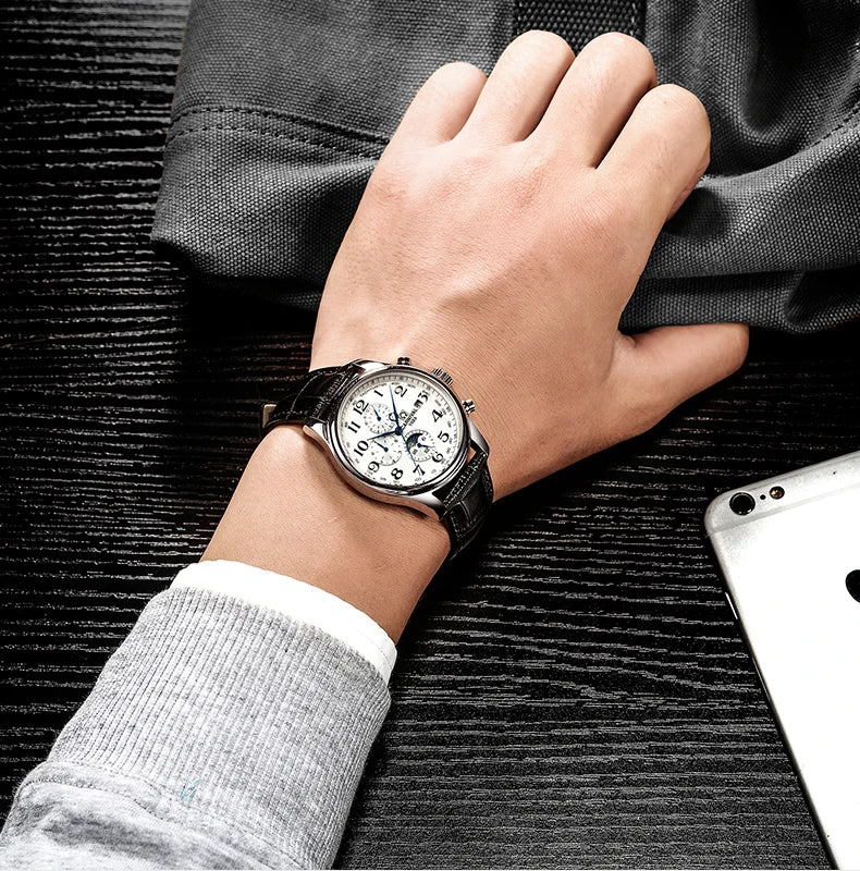 Carnival Brand Automatic Watch, Fashion Luxury Waterproof Calendar with Moon Phase, Mechanical Watches for Men